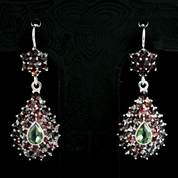 JACENIA, SILVER EARRINGS, MOLDAVITE, GARNET - MOLDAVITES, CZECH