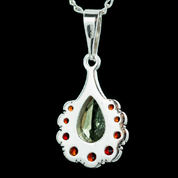 ARAWN, SILVER PENDANT, MOLDAVITE, GARNET - MOLDAVITES, CZECH