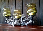 THREE WISE MEN CANDLEHOLDER, PEWTER AND GLASS - TIN GOBLETS