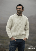 IRISH NATURAL WOOL TRADITIONAL ARAN SWEATER WHITE - WOOLEN SWEATERS AND VESTS