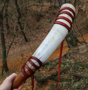 BLOWING HORN WITH LEATHER HOLDER DELUXE 38CM, RED - SIGNAL HORNS