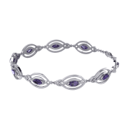 KNOTTED SILVER BANGLE DE LUXE WITH AMETHYSTS, AG 925 - BRACELETS