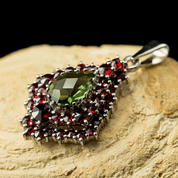 MOLDAU, MOLDAVITE, GARNET, SILVER PENDANT - MOLDAVITES, CZECH