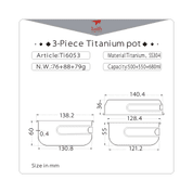 TI6053 3-PIECE TITANIUM POT AND PAN COOK SET - ÉQUIPEMENT EN TITANE