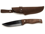 CARBON STEEL FIXED-BLADE BUSHCRAFT KNIFE WALNUT HANDLE WITH LEATHER SHEATH - COUTEAUX ET ENTRETIEN