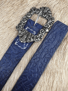 ALBA, CEINTURE EN CUIR ÉCOSSAIS BLEU - CEINTURES EN CUIR