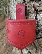 FLOWER, LEATHER DRINKING HORN HOLDER, RED - DRINKING HORNS