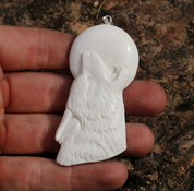 WOLF AND MOON, CARVED BONE PENDANT - ANIMAL PENDANTS