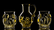MEDIEVAL GOBLETS - BOHEMIA, GREEN FOREST GLASS, SET OF 2 - REPLIKEN HISTORISCHER GLAS