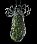 ARBOR VITAE, CZECH MOLDAVITE STERLING SILVER PENDANT - MOLDAVITES, CZECH