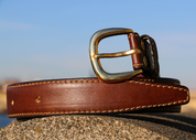 ERCOLE, BUSINESS LEATHER BELT, BROWN - BELTS