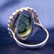 DRINA, CZECH MOLDAVITE, GARNET, SILVER RING - MOLDAVITES, CZECH