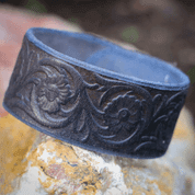 FLORAL MOTIFS, LEATHER BRACELET - BLUE - WRISTBANDS