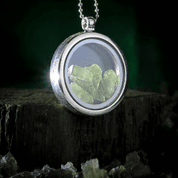 MOLDAVITE STEEL FLOATING LOCKET, ORIGINAL FROM THE CZECH REPUBLIC - MOLDAVITE