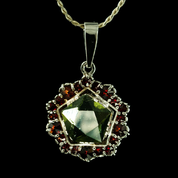 DELORA, MOLDAVITE, GARNET, SILVER PENDANT - MOLDAVITES, CZECH