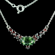 AILIS, SILVER NECKLACE, MOLDAVITE, GARNET - MOLDAVITES, CZECH