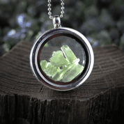 MOLDAVITE STEEL FLOATING LOCKET, ORIGINAL FROM THE CZECH REPUBLIC - BIJOUX À MOLDAVITES TCHÈQUES