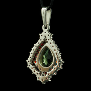 MOLDAU, MOLDAVITE, GARNET, SILVER PENDANT - MOLDAVITES, CZECH