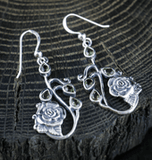 ROSA, EARRINGS, FACETED MOLDAVITE, SILVER - MOLDAVITES, CZECH