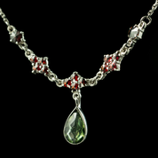 ROSALIA, CZECH MOLDAVITE, GARNET, SILVER NECKLACE - MOLDAVITES, CZECH