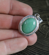 AGATE, VERT, ARGENT, PENDENTIF - PENDENTIFS - PIERRES PRÉCIEUSES, ARGENT