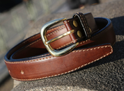 ERCOLE, BUSINESS LEATHER BELT, BROWN - BELTS