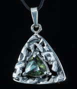 TRITON, PENDANT, FACETED MOLDAVITE JEWELRY, SILVER - MOLDAVITES, CZECH