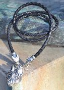 FENRIR VIKING WOLF, NECKLACE, STERLING SILVER 925, 34 G., LEATHER - PENDANTS - HISTORICAL JEWELRY