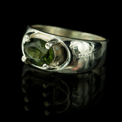 MOLDAVITE, STERLING SILVER RING WITH CUT MOLDAVITE - MOLDAVITES, CZECH