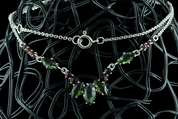 LUCRETIA, SILVER NECKLACE, MOLDAVITE, GARNET - MOLDAVITES, CZECH