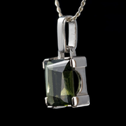 QUADRA, CZECH MOLDAVITE PENDANT, SILVER - MOLDAVITES, CZECH