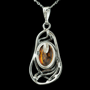 WERA, PENDENTIF, AMBRE, ARGENT - AMBRE ET ARGENT