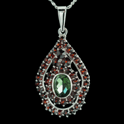 ISIDORA, SILVER PENDANT, MOLDAVITE, GARNET - MOLDAVITES, CZECH