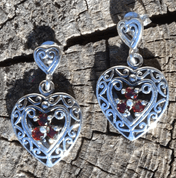 GARNET HEARTS, STERLING SILVER EARRINGS - OHRRINGE