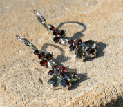 DANKA, SILVER EARRINGS, MOLDAVITE, GARNET - MOLDAVITES, CZECH