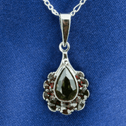 ARAWN, SILVER PENDANT, MOLDAVITE, GARNET - MOLDAVITES, CZECH