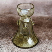 CANDLESTICK, GREEN GLASS - HISTORICAL GLASS