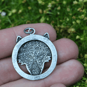 WOLF'S HEAD IN A RING, ZINC PENDANT, ANTIQUE SILVER - ALL PENDANTS, OUR PRODUCTION