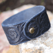 FLORAL MOTIFS, LEATHER BRACELET - BLUE - WRISTBANDS