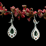 BRANKA, SILVER EARRINGS, MOLDAVITE, GARNET - MOLDAVITES, CZECH