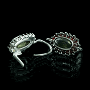 MORVAN, SILVER EARRINGS, MOLDAVITE, GARNET - MOLDAVITES, CZECH