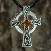 CELTIC CROSS, PENDENTIF, ARGENT, AMBRE - AMBRE ET ARGENT