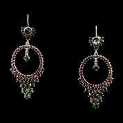 MELINDA, SILVER EARRINGS, MOLDAVITE, GARNET - MOLDAVITES, CZECH