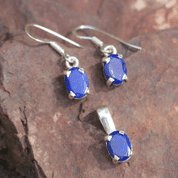 LAPIS LAZULI PENDANT AND EARRINGS, SILVER - SILVER JEWELLERY SETS