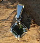 DERWA, PENDANT, FACETED MOLDAVITE, SILVER - MOLDAVITES, CZECH