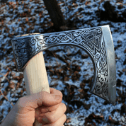VALKNUT ETCHED VIKING AXE - NATURAL WOODEN HANDLE - AXES, POLEWEAPONS