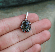 MILLA, SILVER PENDANT, MOLDAVITE, GARNET - MOLDAVITES, CZECH