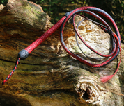 BRAIDED LEATHER COW WHIP, RED - BLACK - KEYCHAINS, WHIPS, OTHER