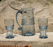 AQUARIA VERRE BLEU HISTORIQUE, SET 2+1 - RÉPLIQUES HISTORIQUES DE VERRE