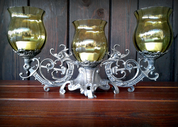 THREE WISE MEN CANDLEHOLDER, PEWTER AND GLASS - TIN GOBLETS